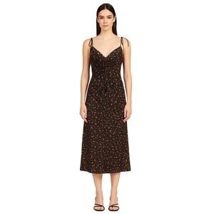 Sandro Paris Emmanuela Floral-print Satin Midi Dress In Black Red Sz 38/US 6